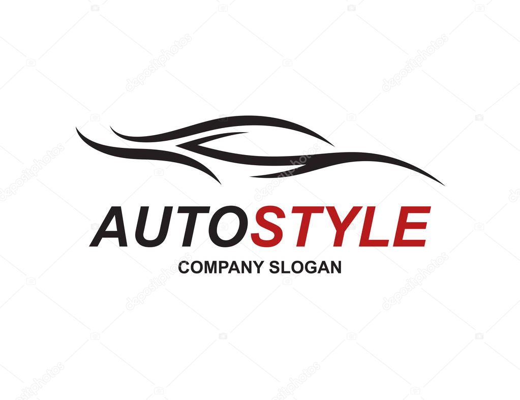 Automotive car logo design with abstract sports vehicle silhouette icon isolated on white background. Vector illustration.