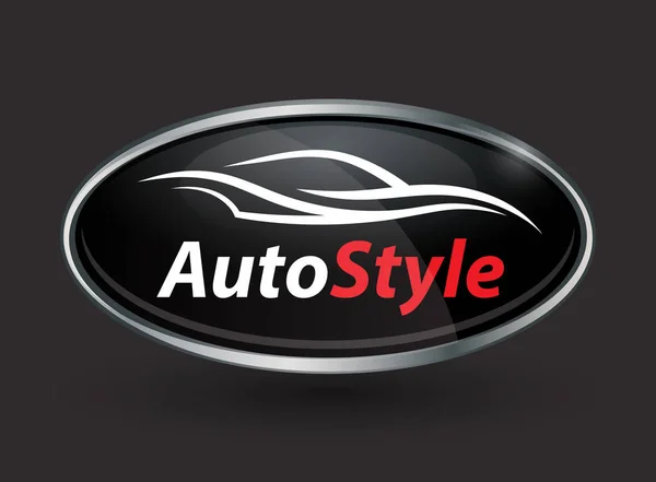 Koncepcja pojazdu logo chromowana plakietka z sylwetka samochodu sportowego — Wektor stockowy