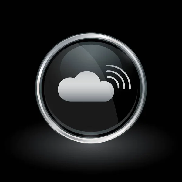 Internet bulut simgesini içinde yuvarlak gümüş ve siyah amblemi — Stok Vektör