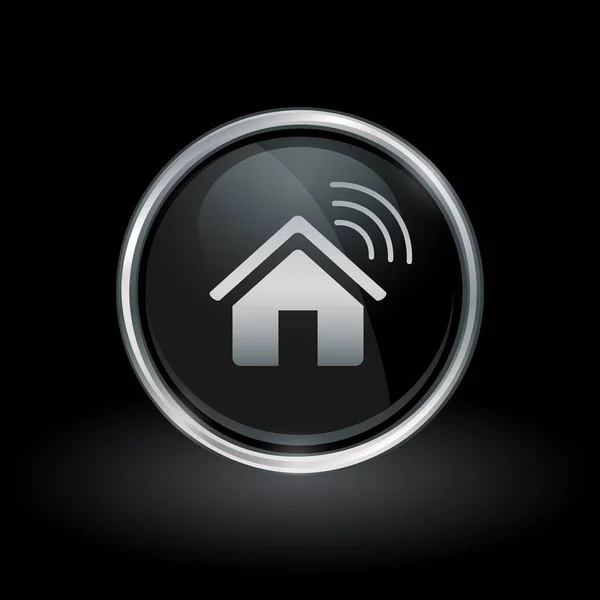 Vezeték nélküli smart home ikon belsejében kerek ezüst és fekete jelképe — Stock Vector