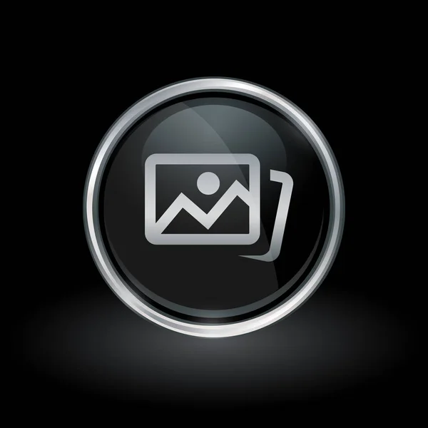 Foto galerie ikona uvnitř kulaté stříbrné a černé emblém — Stockový vektor