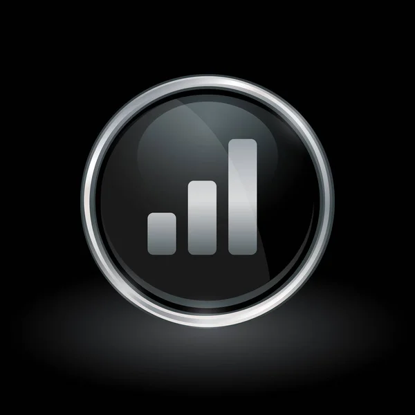 Oszlopdiagram haladás ikon belsejében kerek ezüst és fekete jelképe — Stock Vector