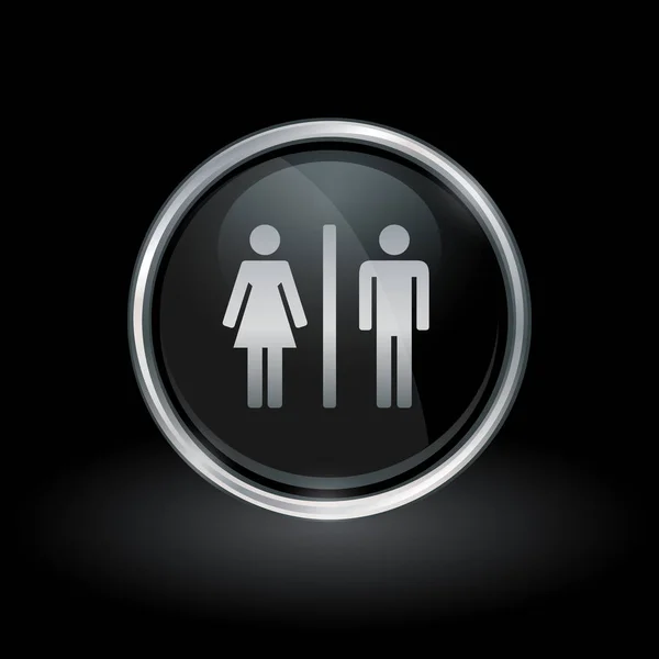 Икона мужского пола внутри круглой серебряной и черной эмблемы — стоковый вектор