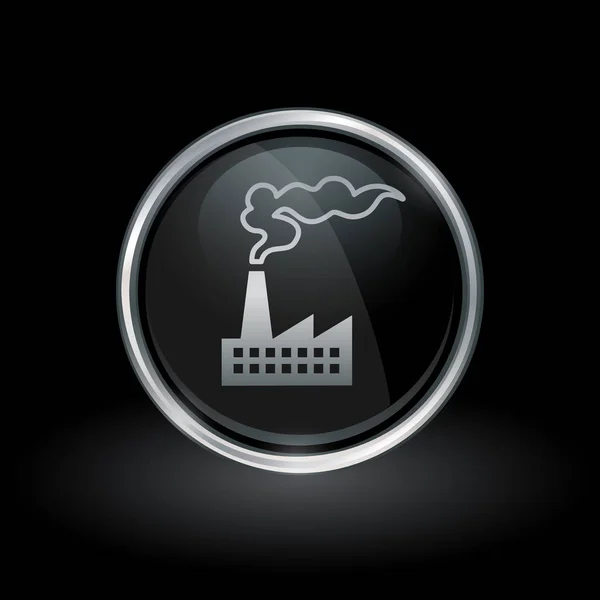 Icono de la industria de la fábrica industrial dentro de plata redonda y negro e — Vector de stock