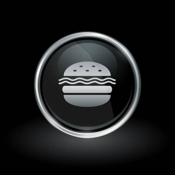 Ikona rychlého občerstvení hamburger uvnitř kulaté stříbrné a černé emblém — Stockový vektor