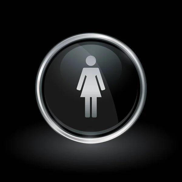 Icono de género femenino dentro del emblema redondo plateado y negro — Archivo Imágenes Vectoriales