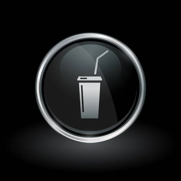 Soft drink soda icon inside round silver and black emblem - Stok Vektor