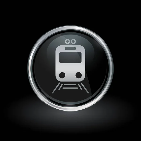 Icono del tren de transporte público dentro de plata redonda y emblema negro — Archivo Imágenes Vectoriales