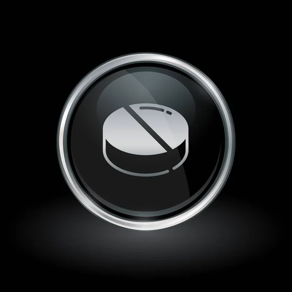 Medikamententabletten-Symbol im runden silbernen und schwarzen Emblem — Stockvektor