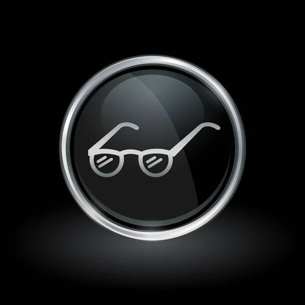 Prescription eye glasses icon inside round silver and black embl — Stock Vector