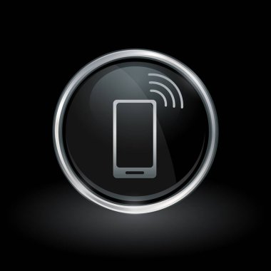 Kablosuz hareket eden smartphone simgesi içinde yuvarlak gümüş ve siyah amblemi