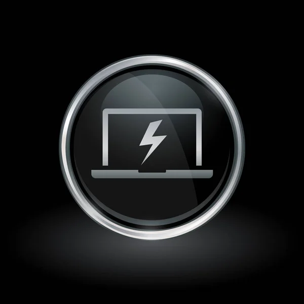 Icono de flash perno portátil dentro de plata redonda y emblema negro — Vector de stock