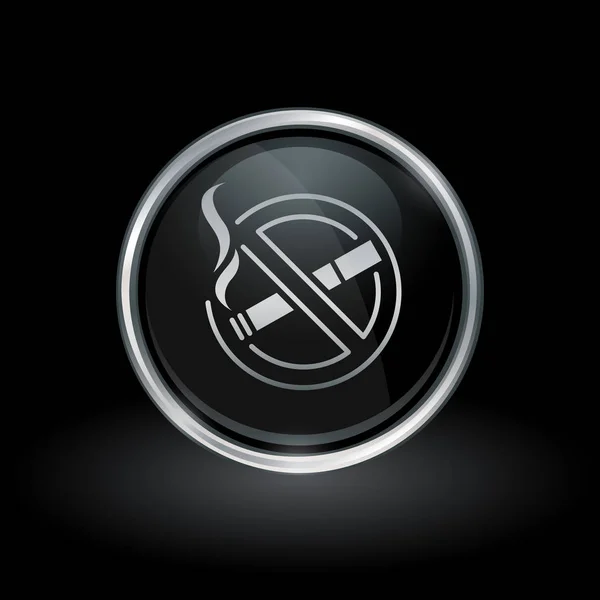 Icona non fumatori all'interno rotondo argento e nero emblema — Vettoriale Stock