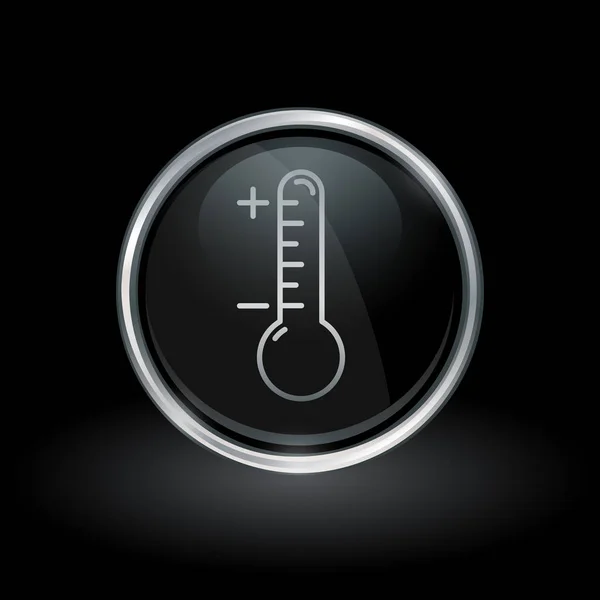 Ícone do termômetro dentro de prata redonda e emblema preto —  Vetores de Stock