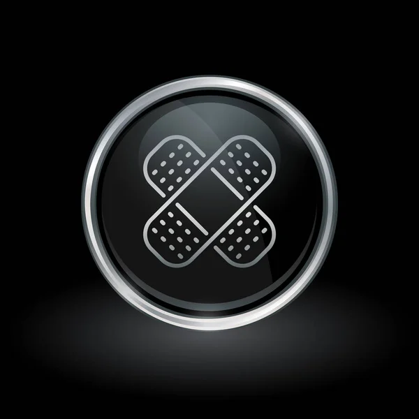 Ícone de bandagem dentro de prata redonda e emblema preto —  Vetores de Stock