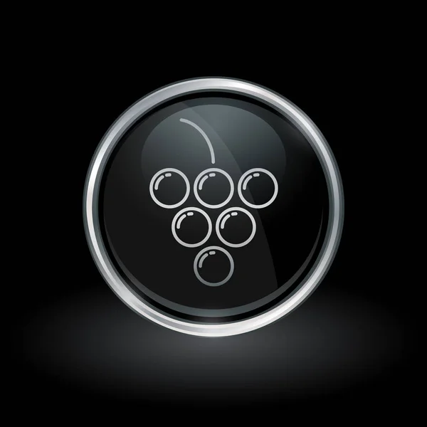 Grappolo d'uva icona all'interno rotondo argento e nero emblema — Vettoriale Stock