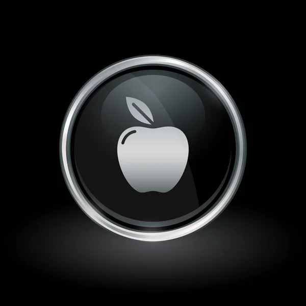 銀と黒の丸いエンブレムの中のリンゴのアイコン — ストックベクタ