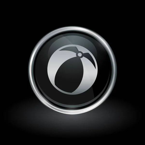 Plážový míč ikona uvnitř kulaté stříbrné a černé emblém — Stockový vektor