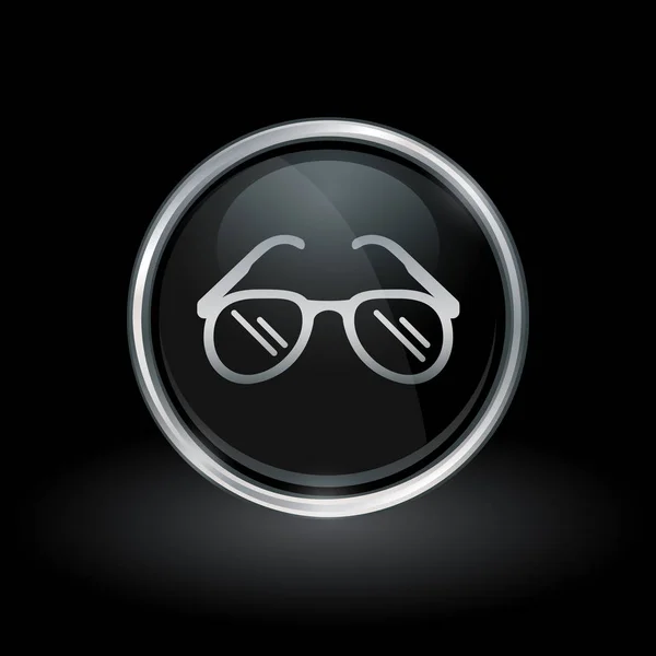Icono de gafas de sol dentro de plata redonda y emblema negro — Archivo Imágenes Vectoriales