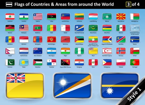 Land vlaggen en gebieden van rond de wereld stijl 1 — Stockvector