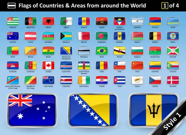 Land vlaggen en gebieden van rond de wereld stijl 1 — Stockvector