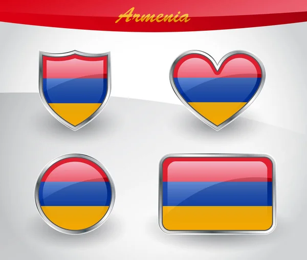 光沢のあるアルメニア国旗アイコンを設定 — ストックベクタ