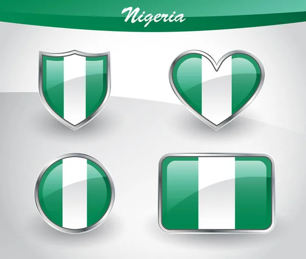Zestaw ikon w błyszczący Flaga Nigerii — Wektor stockowy