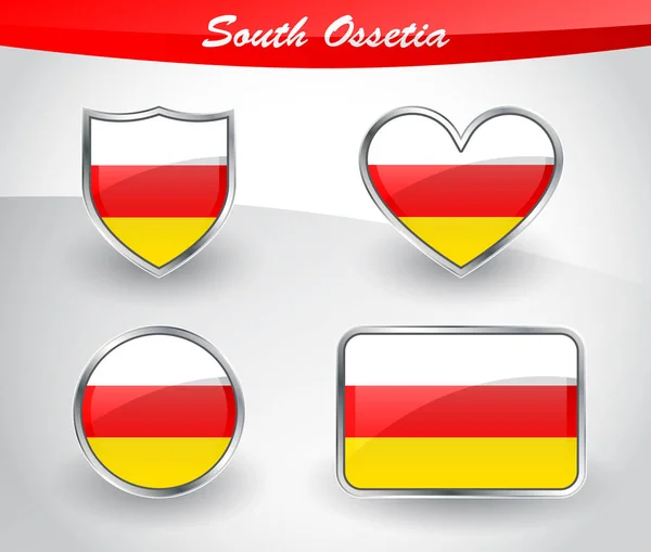 Zestaw z serca, koło, Tarcza, rectangl ikon flaga Osetii Południowej — Wektor stockowy