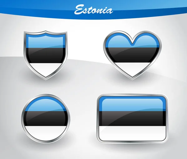 有光泽的爱沙尼亚国旗图标集 — 图库矢量图片