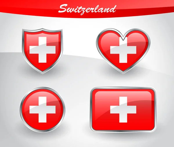 Значок швейцарского флага Ghensy со стрелкой, сердцем, кругом, реквизитом — стоковый вектор
