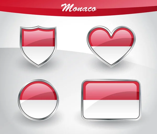 Zestaw ikon w błyszczący flaga Monako — Wektor stockowy