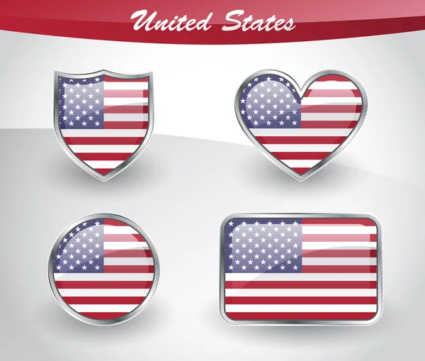 Brillante conjunto de iconos de bandera de Estados Unidos Vectores De Stock Sin Royalties Gratis