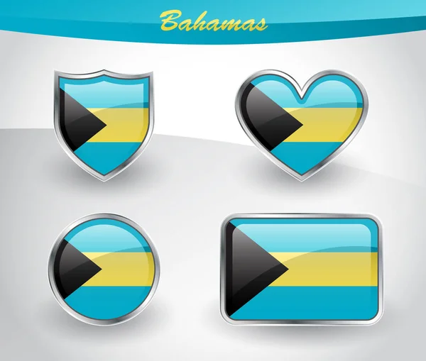 Glanzende pictogramreeks van de Bahama's vlag — Stockvector