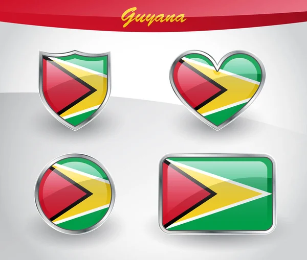 Glanzende Guyana vlag pictogramserie — Stockvector