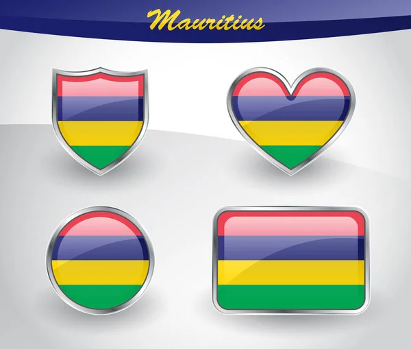 有光泽的毛里求斯国旗图标集 — 图库矢量图片