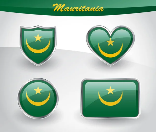 Zestaw ikon w błyszczący flaga Mauretanii — Wektor stockowy