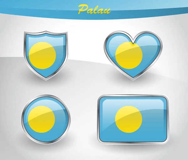 Lesklé sada ikon příznak Palau — Stockový vektor