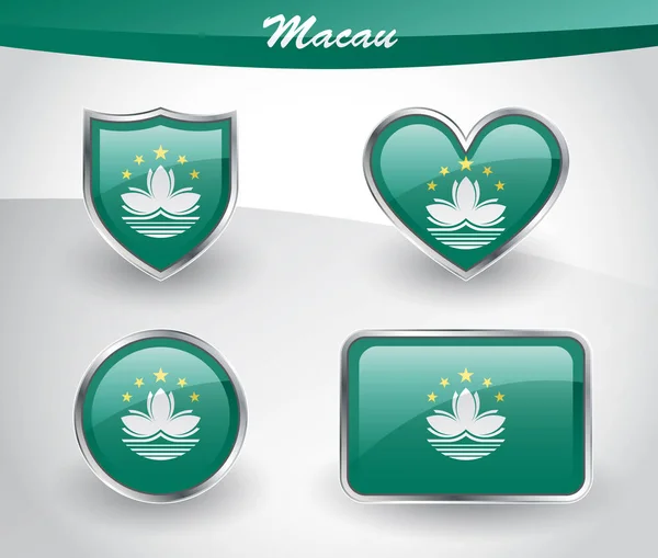 Hochglanz Macau Flagge Icon Set — Stockvektor