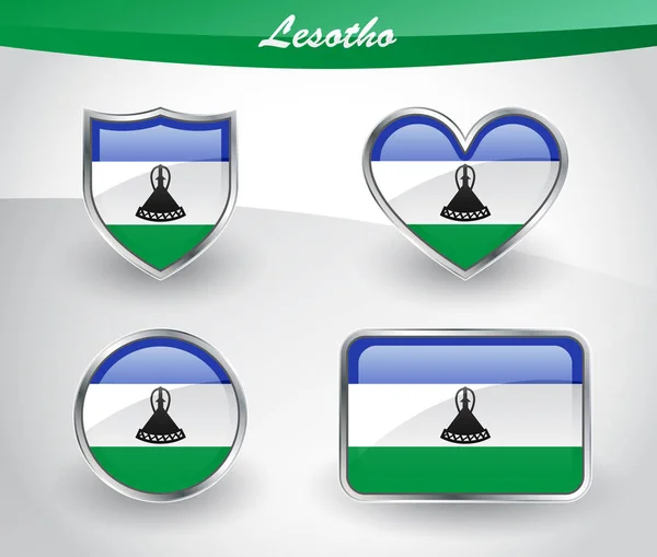 Zestaw ikon w błyszczący flaga Lesotho — Wektor stockowy