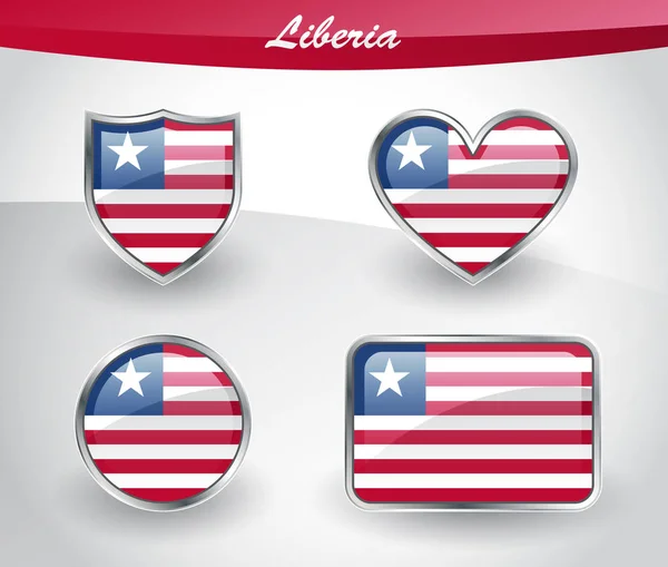 Glossy Liberia flag icon set — Stock Vector