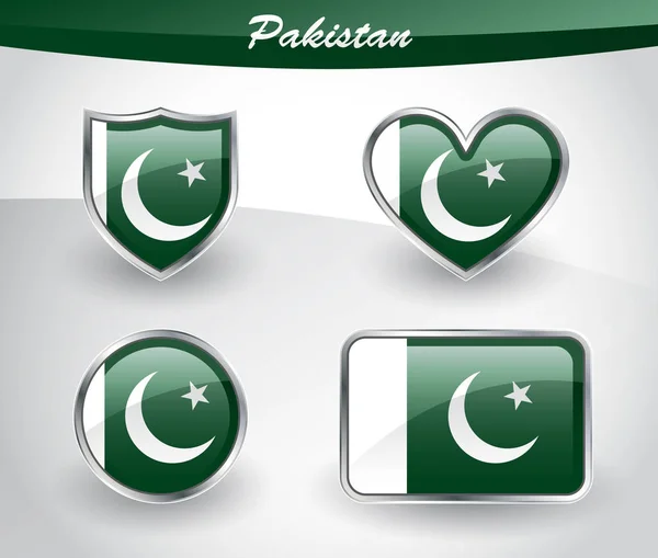 Glossy Pakistan flag icon set — Stock Vector