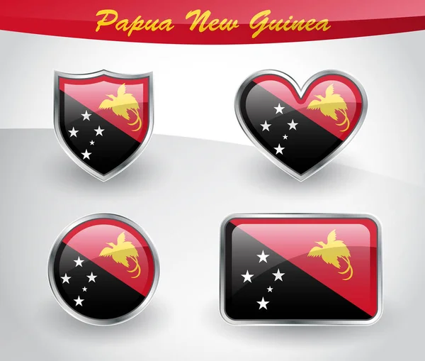Set di icone con bandiera Papua Nuova Guinea lucida — Vettoriale Stock