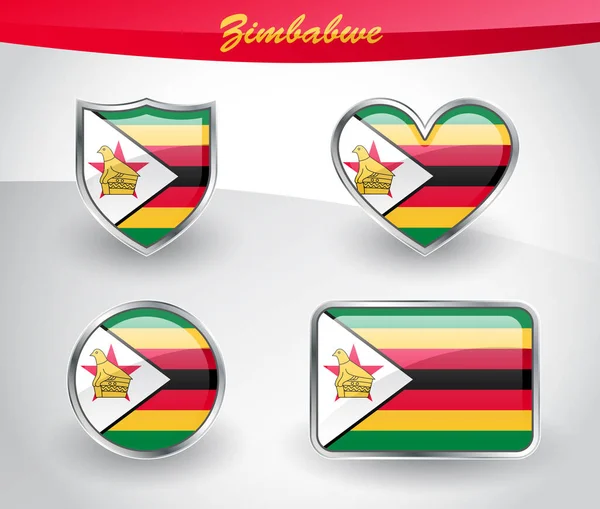 Set icona bandiera Zimbabwe lucido — Vettoriale Stock