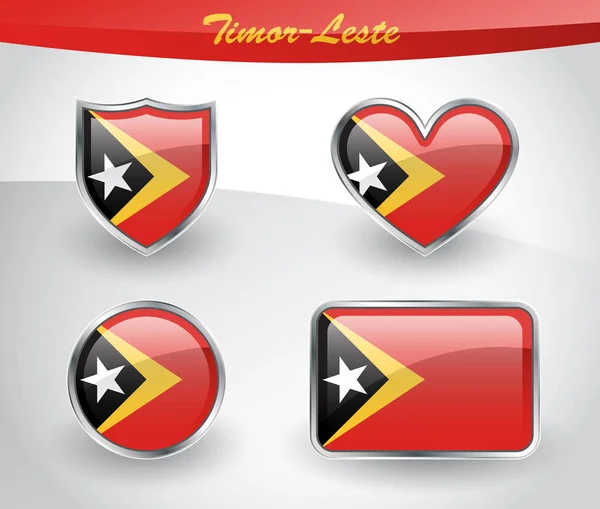 Set di icone con bandiera Timor Est o Timor Est lucida — Vettoriale Stock