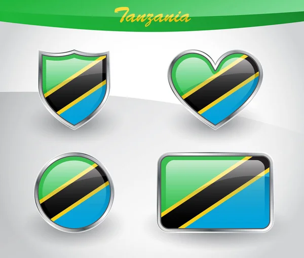 Glanzende Tanzania vlag pictogramserie — Stockvector