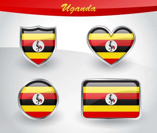 Set di icone con bandiera Uganda lucida — Vettoriale Stock