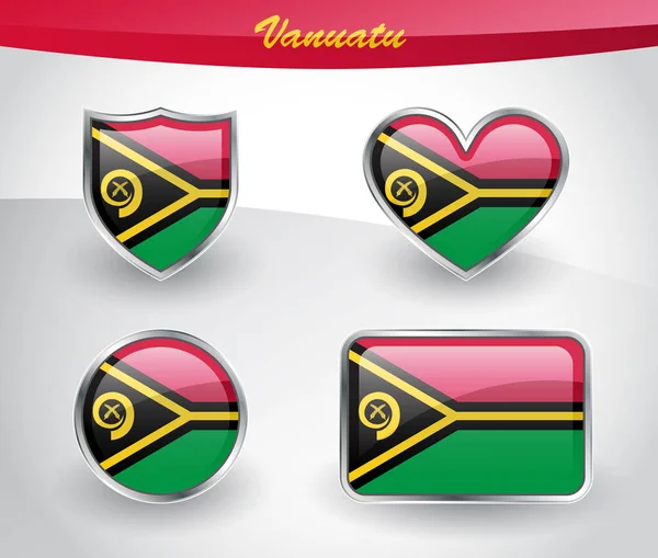 Set di icone bandiera Vanuatu lucida — Vettoriale Stock