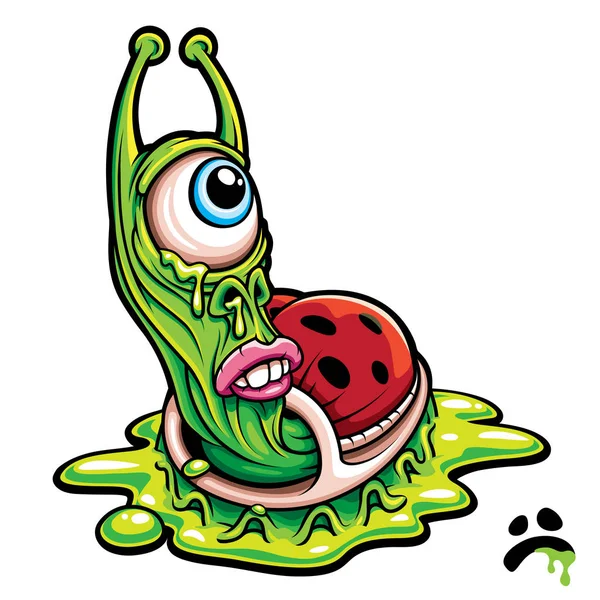 Szomorú Egy Szemű Zöld Csiga Monster Lény Karikatúra Grafika Vektoros — Stock Vector