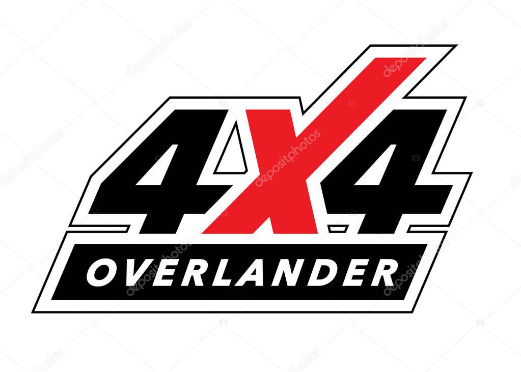 Off-road 4x4 all-terrain vehicle sticker design. Overland adventure travel logo decal. Vector illustration.