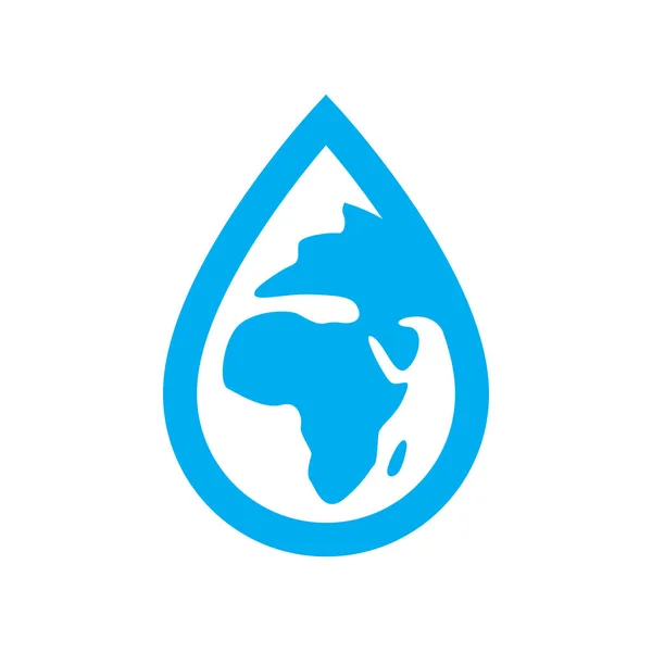 Umwelt Wasser Ikone. Blauer Planet Erde im Wassertropfensymbol — Stockvektor